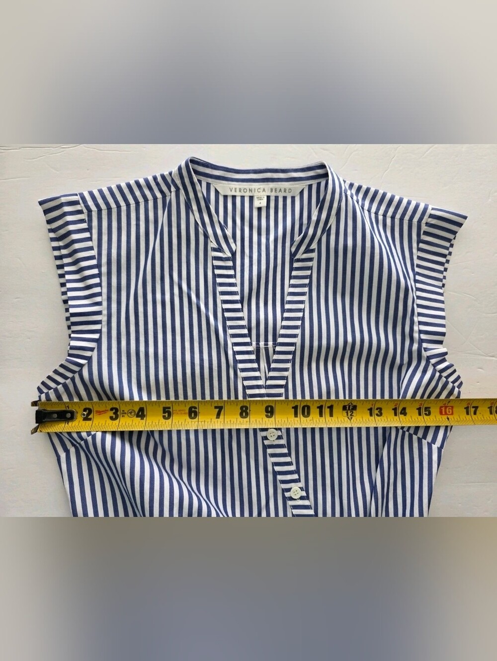 Veronica Beard Womens Ruched Shirt Dress In Blue & White Stripe 100% Cotton Sz 4 - Picture 6 of 16